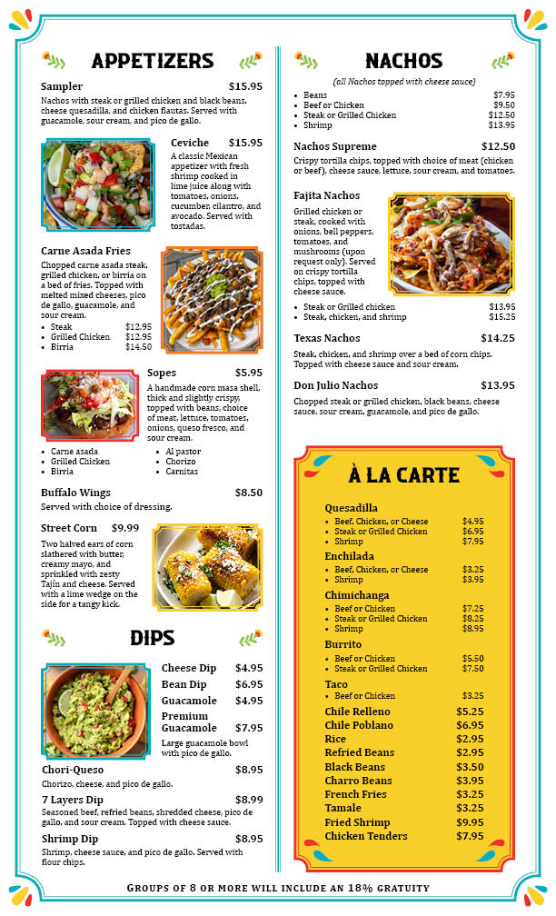 Margaritas Menu